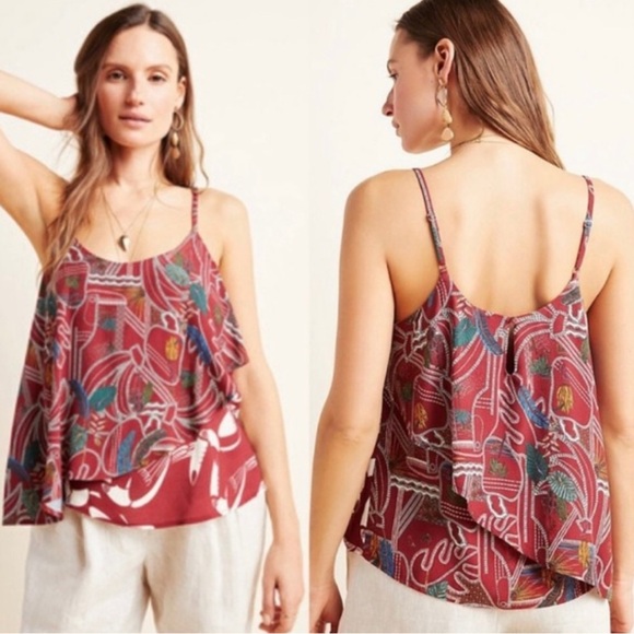 FARM RIO Benita cami small Women's Red  toucan & floral abstract print anthro - Picture 1 of 7